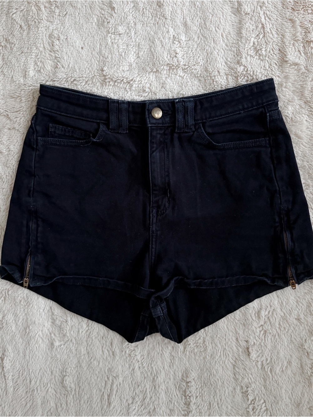 American Apparel Black Denim Shorts High Rise Zipper Detail 26 27